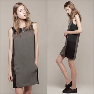 RAG & BONE Sleeveless Lamb Leather Yoke Colorblock Crepe Patchwork Shift Dress 4